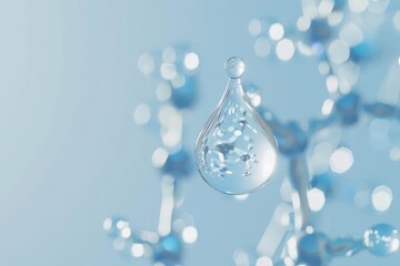 Aufkleber - Transparent Water Droplet with Embedded Molecule Structure on a Digital Interface, Representing Science and Clarity