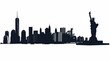 © Gia - A black-and-white silhouette of New York City skyline with prominent buildings and the Statue of Liberty positioned on the far right side.