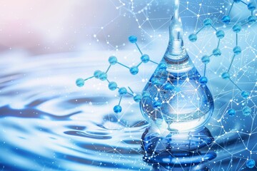Aufkleber - Transparent Water Droplet with Embedded Molecule Structure on a Digital Interface, Representing Science and Clarity