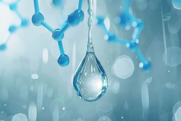 Aufkleber - Transparent Water Droplet with Embedded Molecule Structure on a Digital Interface, Representing Science and Clarity