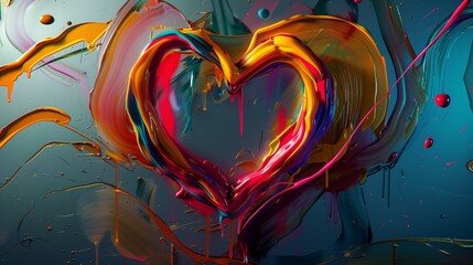 Wall Mural - A heart-shaped symbol formed from colored wax, melted into a striking graffiti pattern with bright neon colors and bold, artistic strokes.