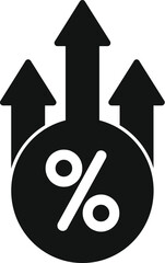 Sticker - Black and white icon of a percentage symbol with three up arrows, representing financial growth