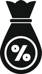 Wall Mural - Black and white icon of a money bag showing percentage sign representing interest rate