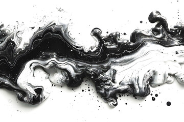 Wall Mural - Black and white watercolor paint marble on transparent background.