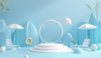 Sticker - Summertime Relaxation: 3D Minimalist Blue Paradise