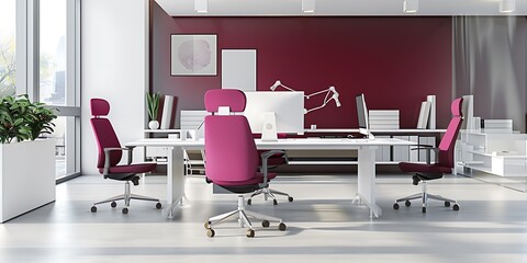 Wall Mural - Trendy workspace, ivory and fuchsia pops, simple design, 32k UHD,