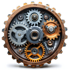 a close up of gears and cogs.  isolated on white background, png