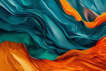 Aufkleber - A stunning abstract artwork featuring colorful waves of teal and orange hues in a dynamic, fluid motion, creating a harmonious and vibrant visual symphony.