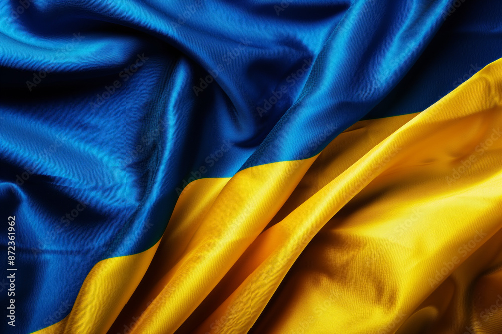 Ukrainian Flag In A Smooth Silky Texture With Its Blue And Yellow 