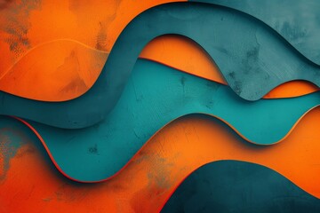 Poster - This image showcases an abstract design with flowing waves in teal and orange hues, creating a sense of movement and harmony with smooth, curving lines and blended textures.