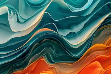 Poster - This artistic image portrays flowing layers in shades of teal and orange, creating an abstract, visually engaging scene that evokes movement and depth.
