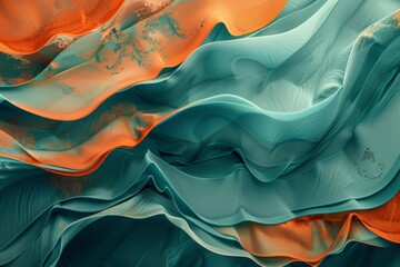 Poster - This image shows layered waves in teal and orange, presenting an abstract look that exudes depth and fluidity, with a touch of modern and artistic flair.