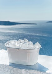 Canvas Print - a bucket of ice sitting on a ledge overlooking the ocean