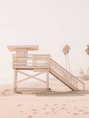 Canvas Print - a lifeguard tower on a beach with palm trees