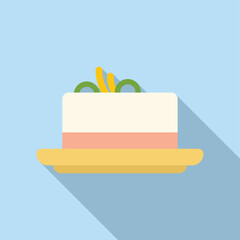 Poster - Minimalist illustration of a square cake with yellow and green topping on a plate