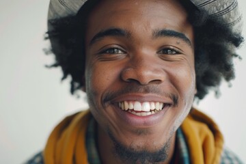 A young man smiling brightly with a sunny background, representing joy, youth, and the positive energy of a bright and cheerful day.