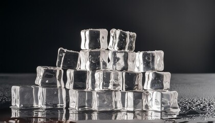 Canvas Print - a heap of natural ice cubes on a black background purity and freshness concept background