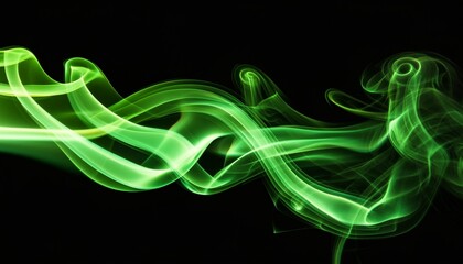 Sticker - abstract green swirl flame or beautiful wavy smoke isolated over black background overlay fresh eco wavy illustration