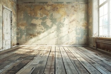 Wall Mural - old room with grunge wall and wooden floor