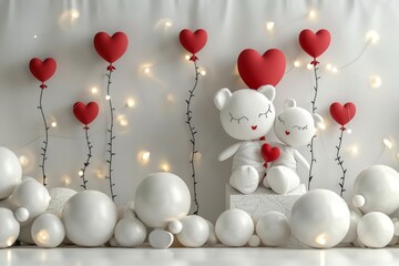 Canvas Print - Whimsical illustration of heart balloons in a white setting symbolizing love and celebration in a playful artistic design