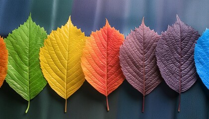 Poster - multiple colors of colored leaves laid out in a row