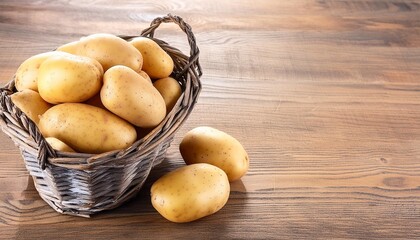 Sticker - raw potatoes in basket on wooden background food ingredient