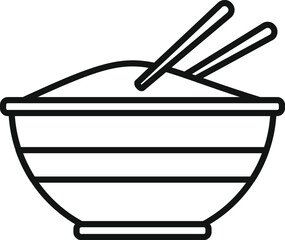 Poster - Simple line art illustration of a bowl full of rice with chopsticks ready to eat asian food