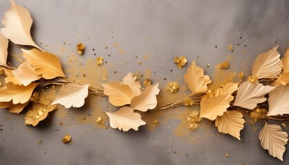 Sticker - elegant abstract golden splatter on gray textured horizontal background for luxury design concepts