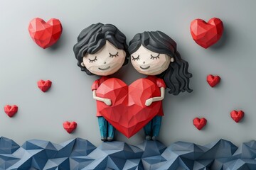 Wall Mural - Heartwarming illustration of a couple hugging with heart elements symbolizing love and connection in a playful artistic design