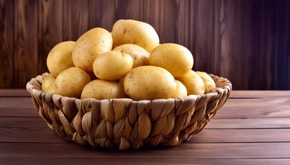 Sticker - raw potatoes in basket on wooden background food ingredient