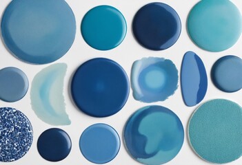 Abstract watercolor paint collection with blue circle vignettes and creative splatter textures for design and decoration