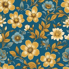 Wall Mural - Floral ornament patterns in rich shades of gold and blue for celebrating Mother's Day and New Year festivities