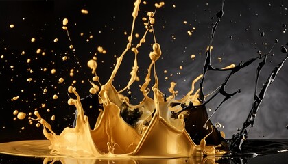 Canvas Print - splashes of bright paint on the canvas gold and black in background generative ai