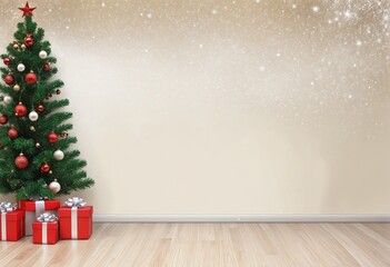 Festive Christmas background with gold decor and space for text to celebrate the holiday season