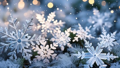 Sticker - winter background with natural snowflakes