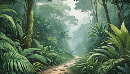 Wall Mural - Wildlife Paradise: Exotic Jungle Decor in Vintage Watercolor Style