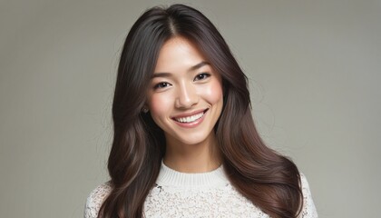 Wall Mural - Beautiful portrait of a joyful and sweet young Asian woman with a radiant smile