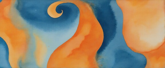 Wall Mural - creating a vibrant watercolor gradient from fiery orange to deep cerulean with added texture and tra