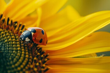 Poster - Ladybug walking on a sunflower in the garden