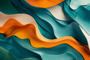 Poster - Abstract composition of minimalist orange and teal waves flowing gently