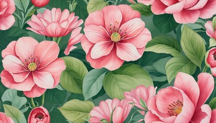Wall Mural - floral pink colored flowers, watrecolor illustration