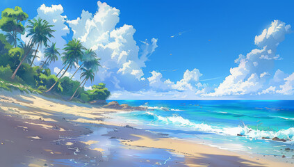 Beach Landscape anime style
