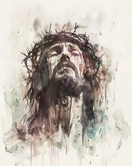 Wall Mural - The crown of thorns on the head of Jesus Christ. Digital painting. Portrait.