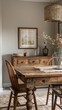 © Fortune228 - Rustic dining room with a mockup frame on the buffet