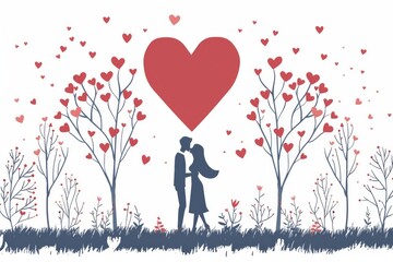 Sticker - Intimate illustration of a couple kissing in a floral setting symbolizing love and connection in a beautiful artistic design