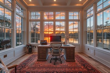 Poster - Home Office With Sunset View Over Water