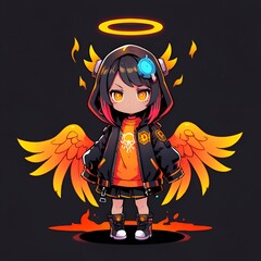 Sticker - A girl with wings on her back and an angel on her head