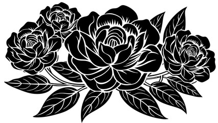 Wall Mural - set of black and white flowers