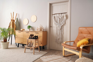 Wall Mural - Interior of hall with commode, coat rack and door