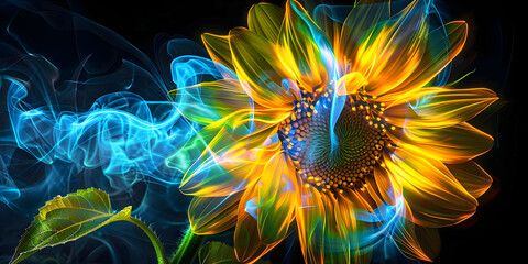 Wall Mural - neon see through flower head, ai generated.